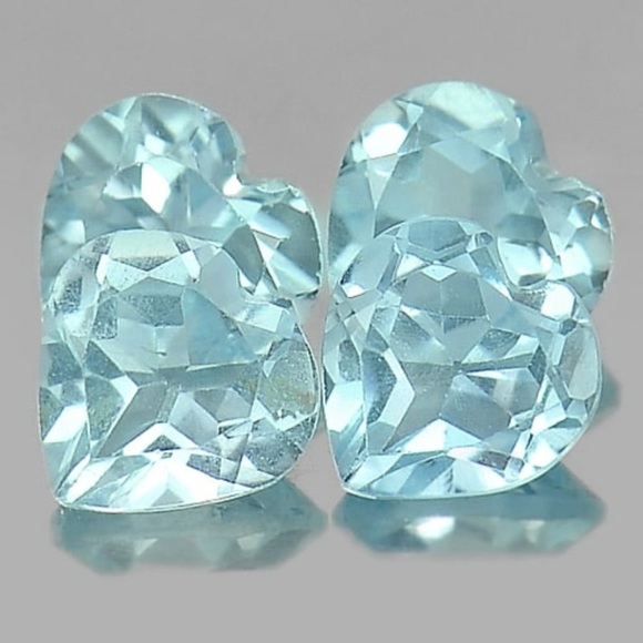 Natural Blue Topaz 3.45 Ct 4 Pcs Heart Shape 6 x 6 x 4.2 Mm Gemstone From Brazil - Picture 1 of 3